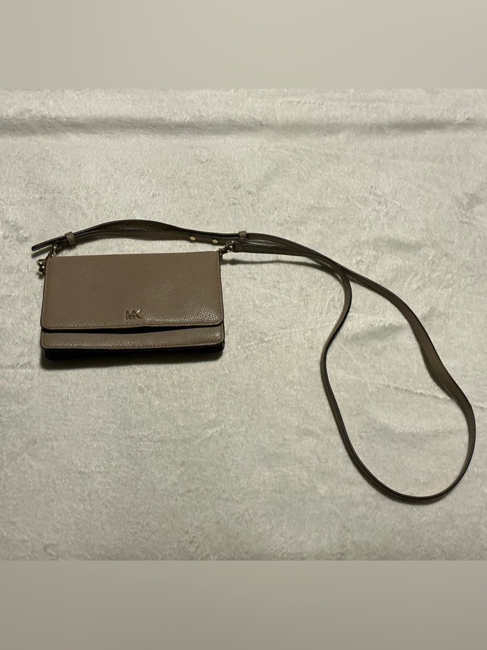 Michael Kors Taupe Pebbled Leather Crossbody Wallet